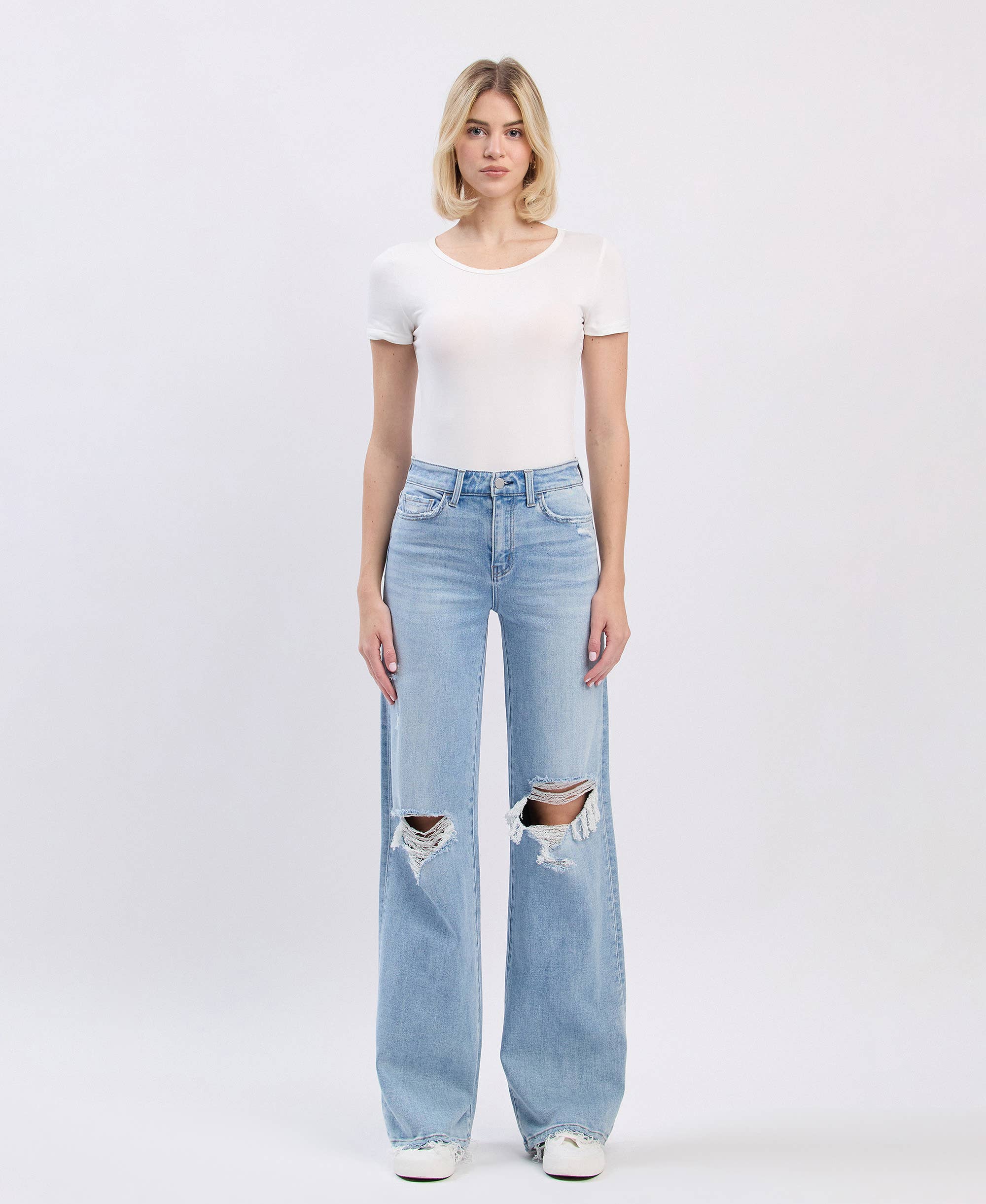 Flying Monkey High Rise Distressed Wide Leg Jeans