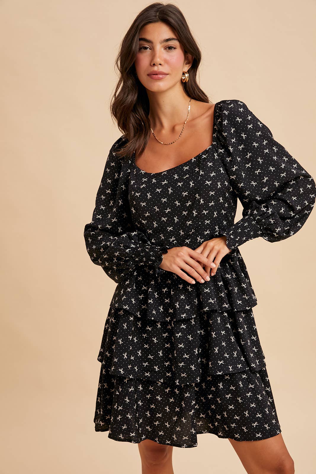 LONG SLEEVE TIERED MINI DRESS