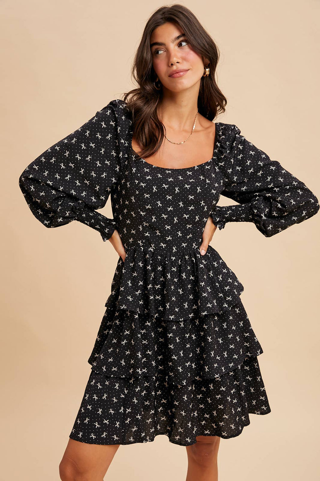 LONG SLEEVE TIERED MINI DRESS