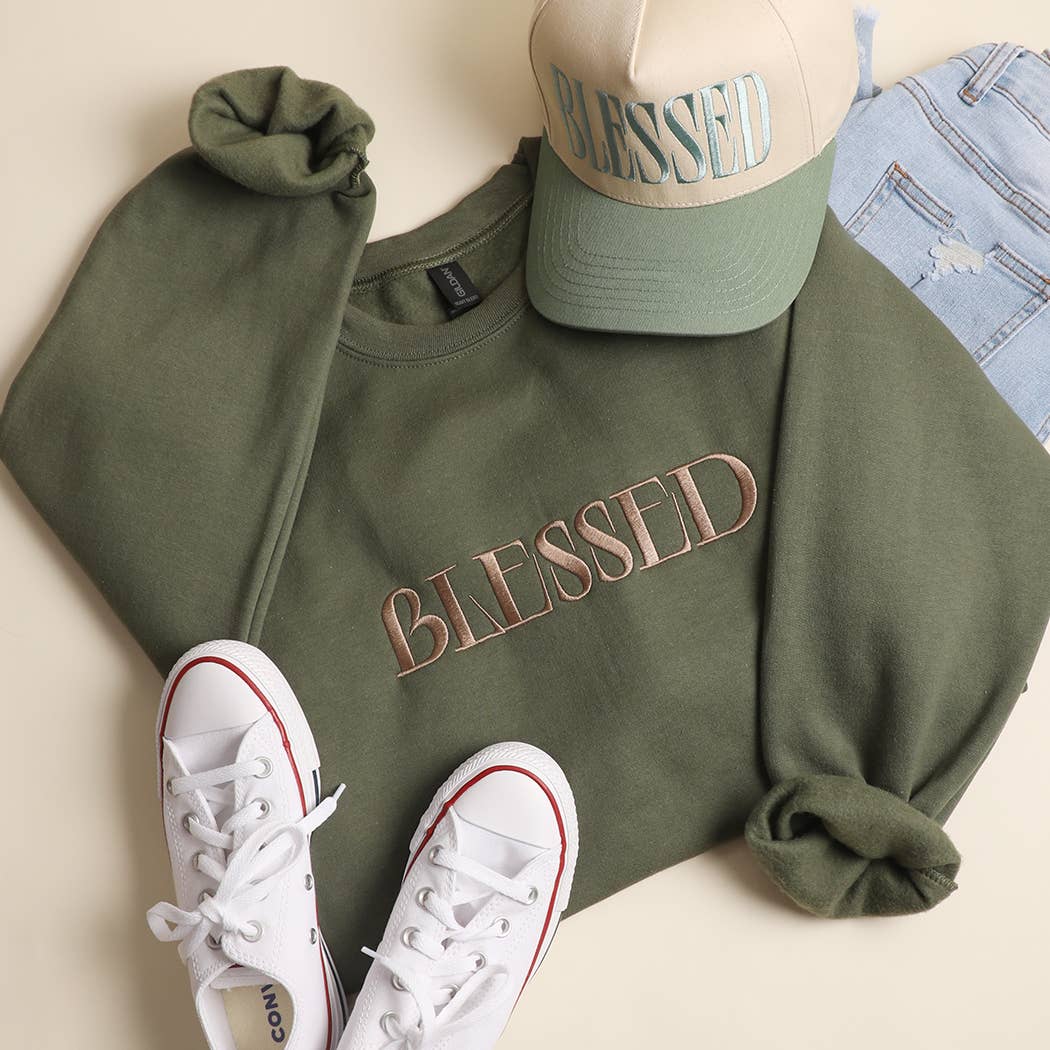 BLESSED Embroidered Fleece Heavyweight Sweatshirt