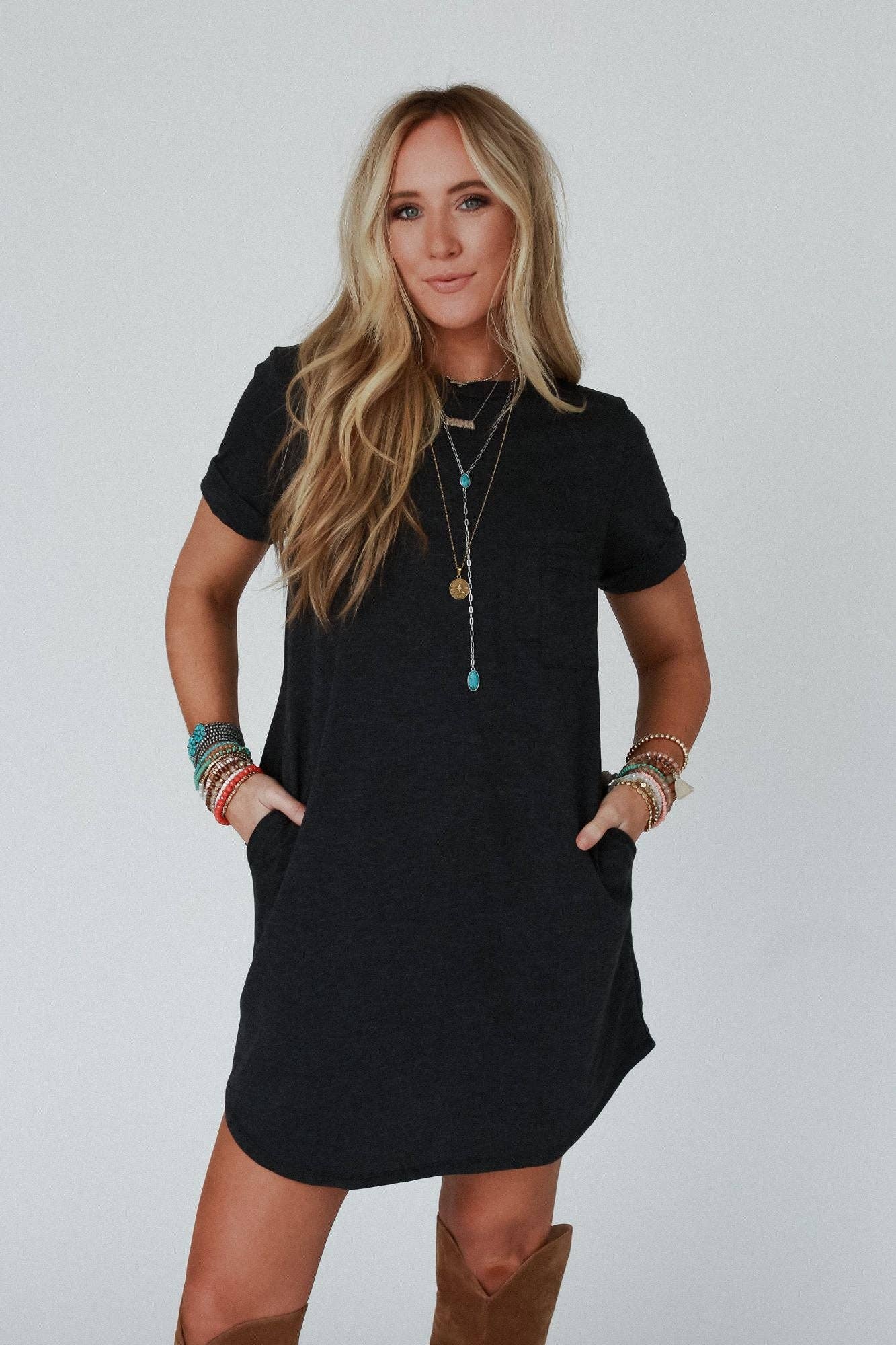 Pocket Tee Dress - Charcoal