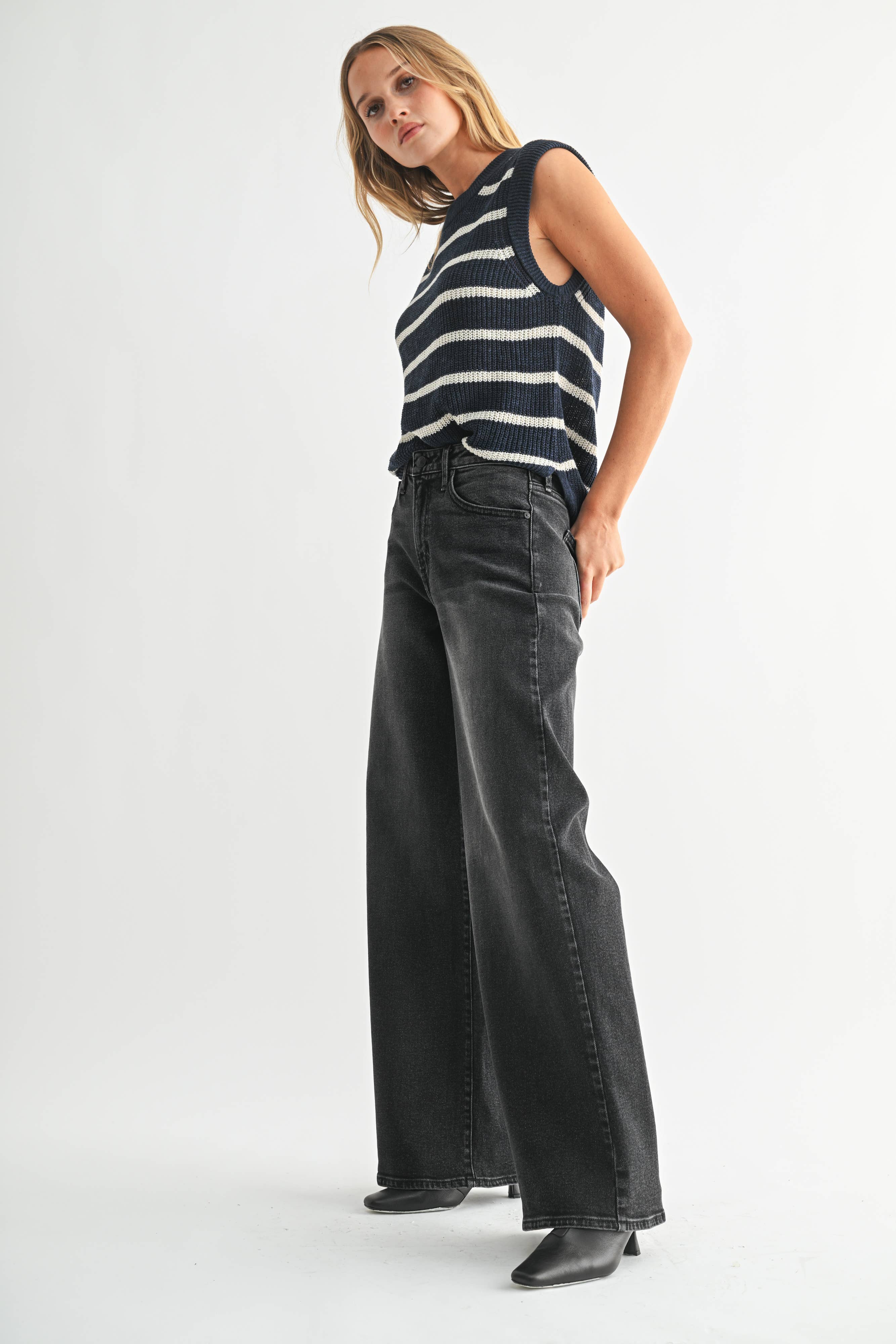 Washed Black Wide Straight Leg Jeans