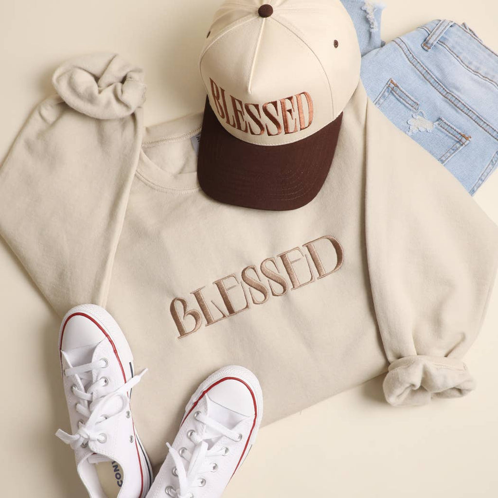 BLESSED Embroidered Fleece Heavyweight Sweatshirt