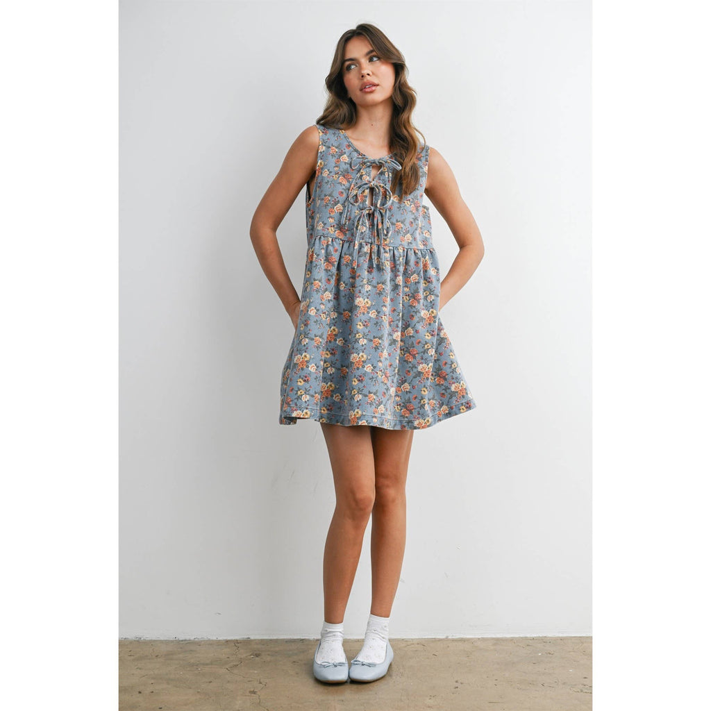 Floral Babydoll Denim Dress