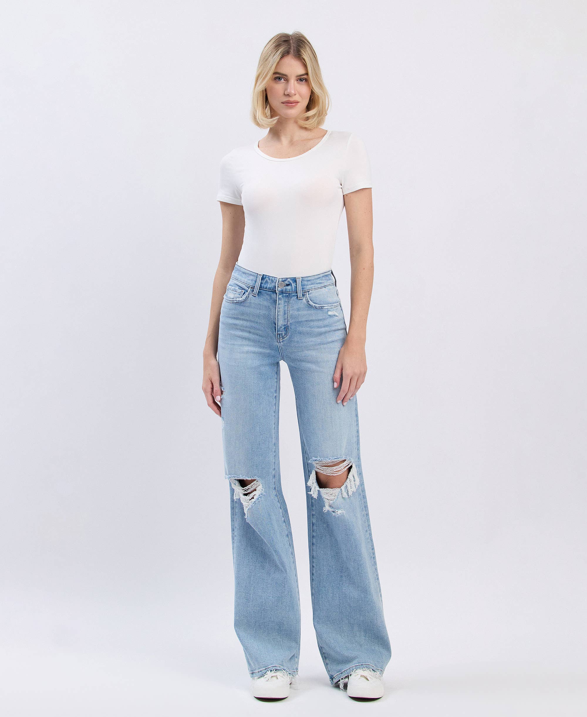 Flying Monkey High Rise Distressed Wide Leg Jeans