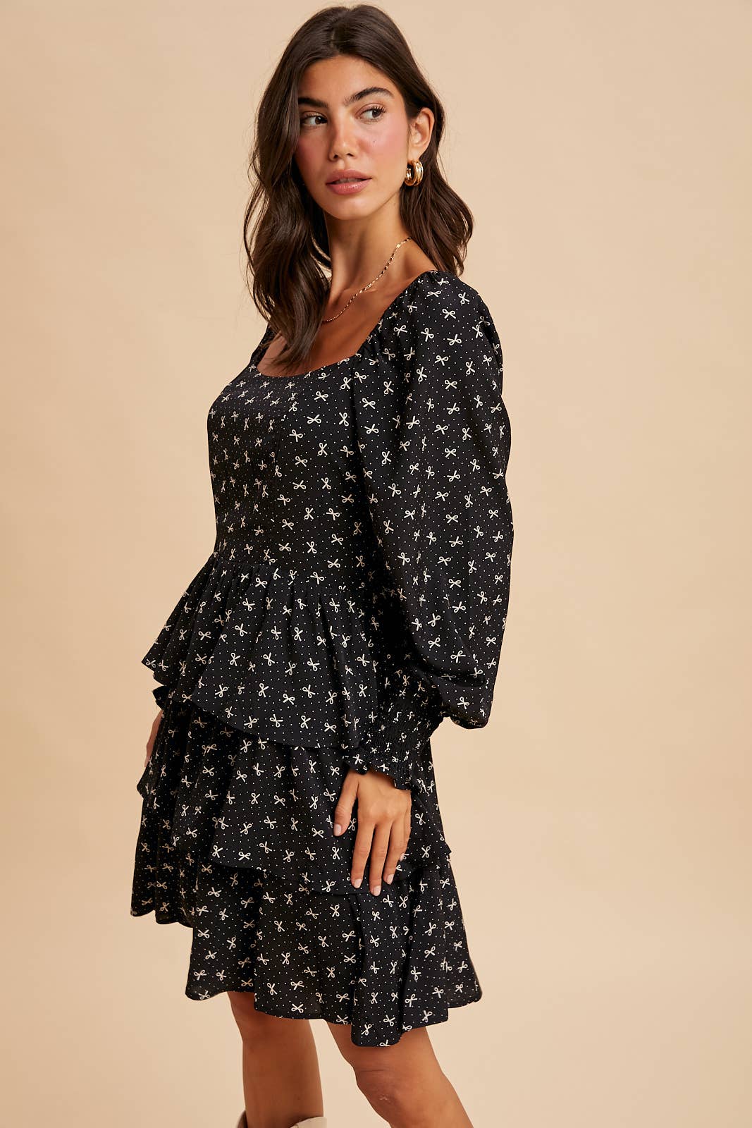 LONG SLEEVE TIERED MINI DRESS