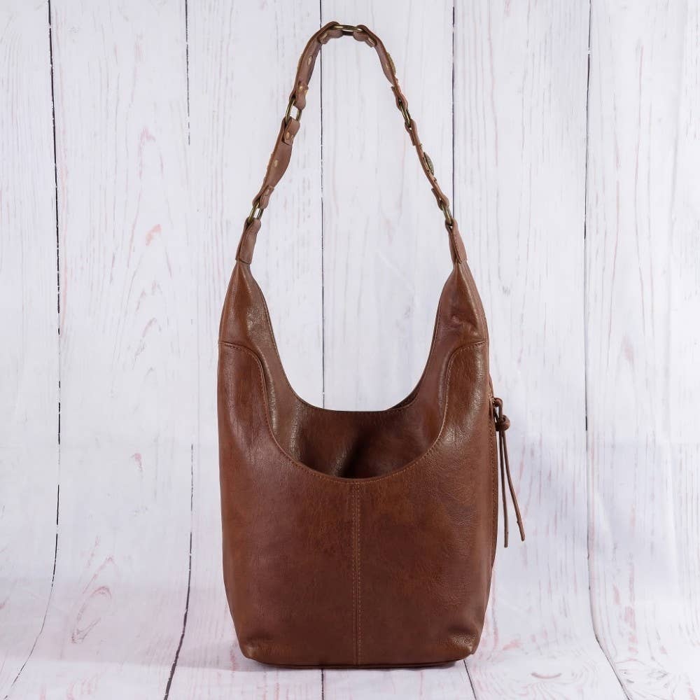 Woven Chain Link Strap Leather Hobo Bag