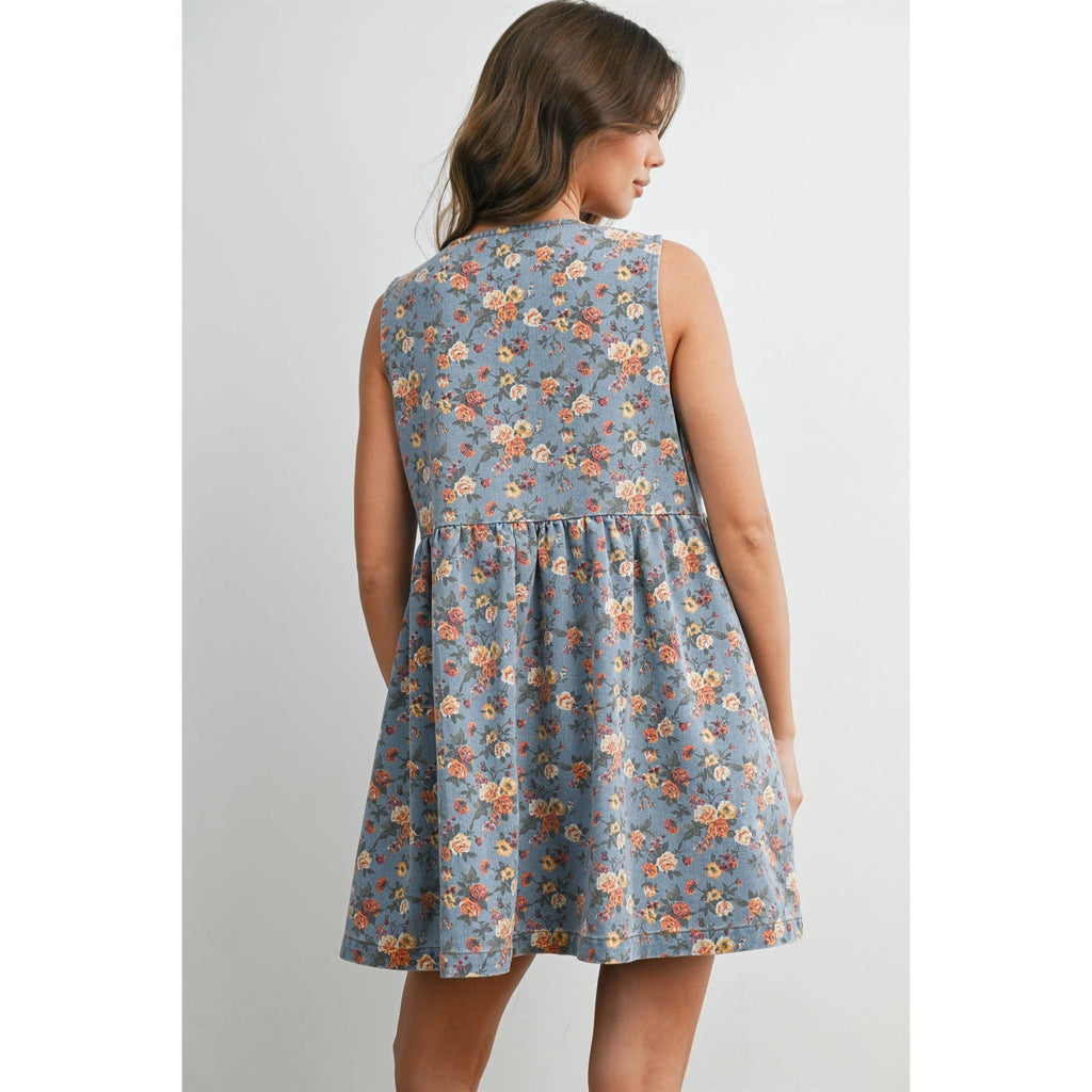Floral Babydoll Denim Dress