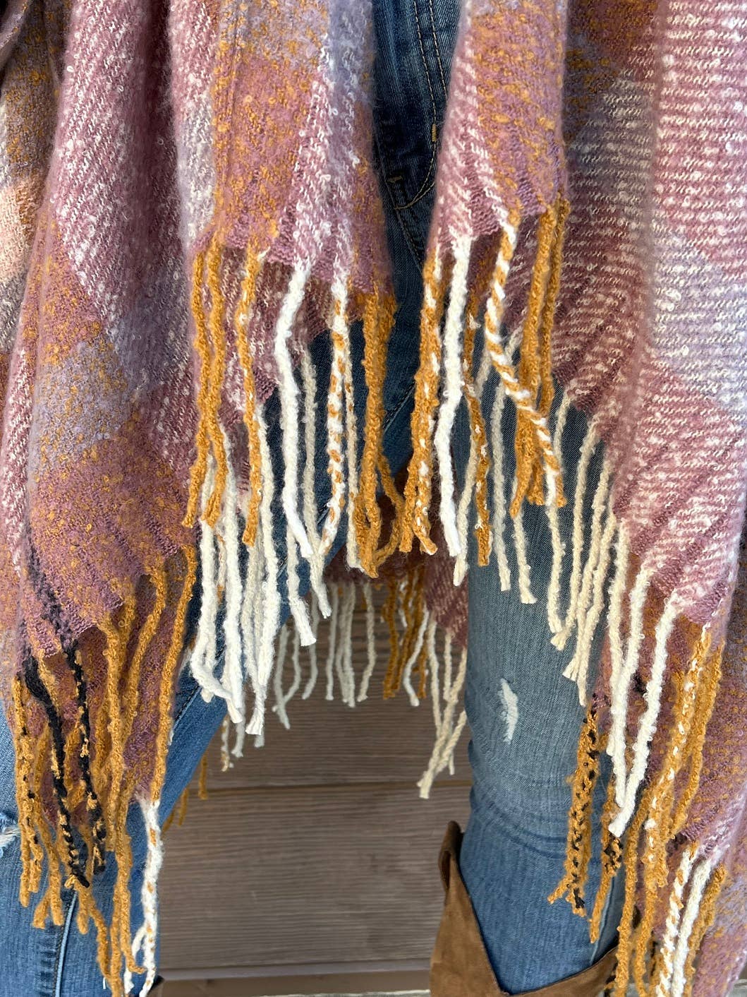 Autumn Sky Plaid Kimono w/ Tassel Trim