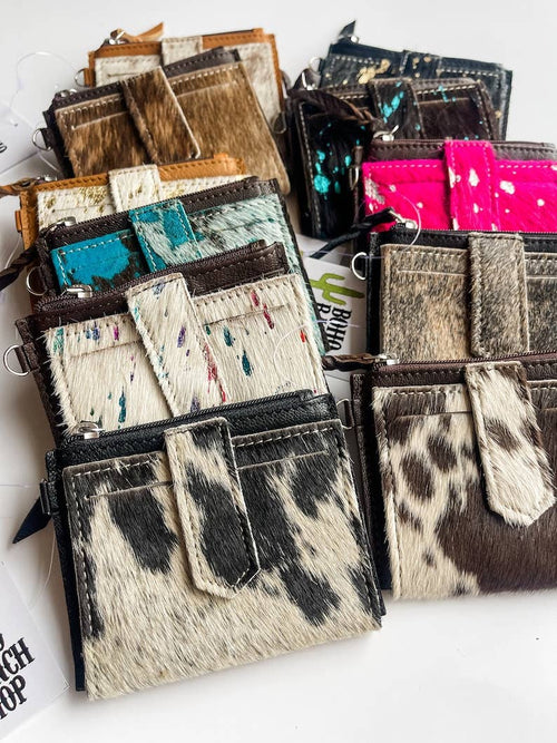 Western Cowhide Leather Wristlet Wallet