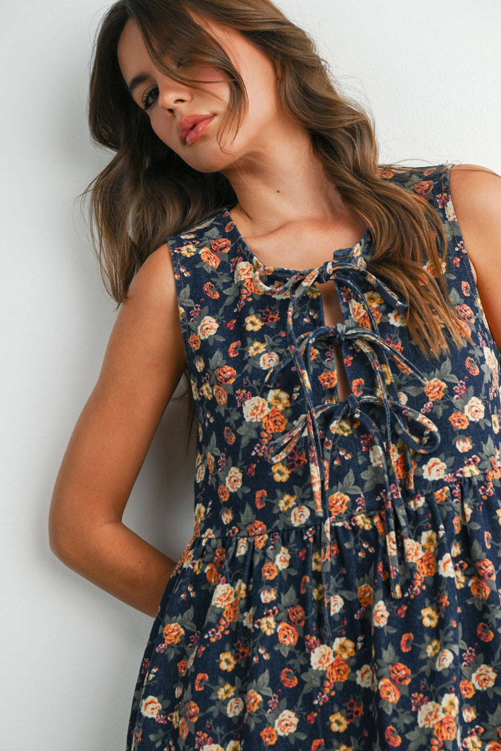 Floral Babydoll Denim Dress