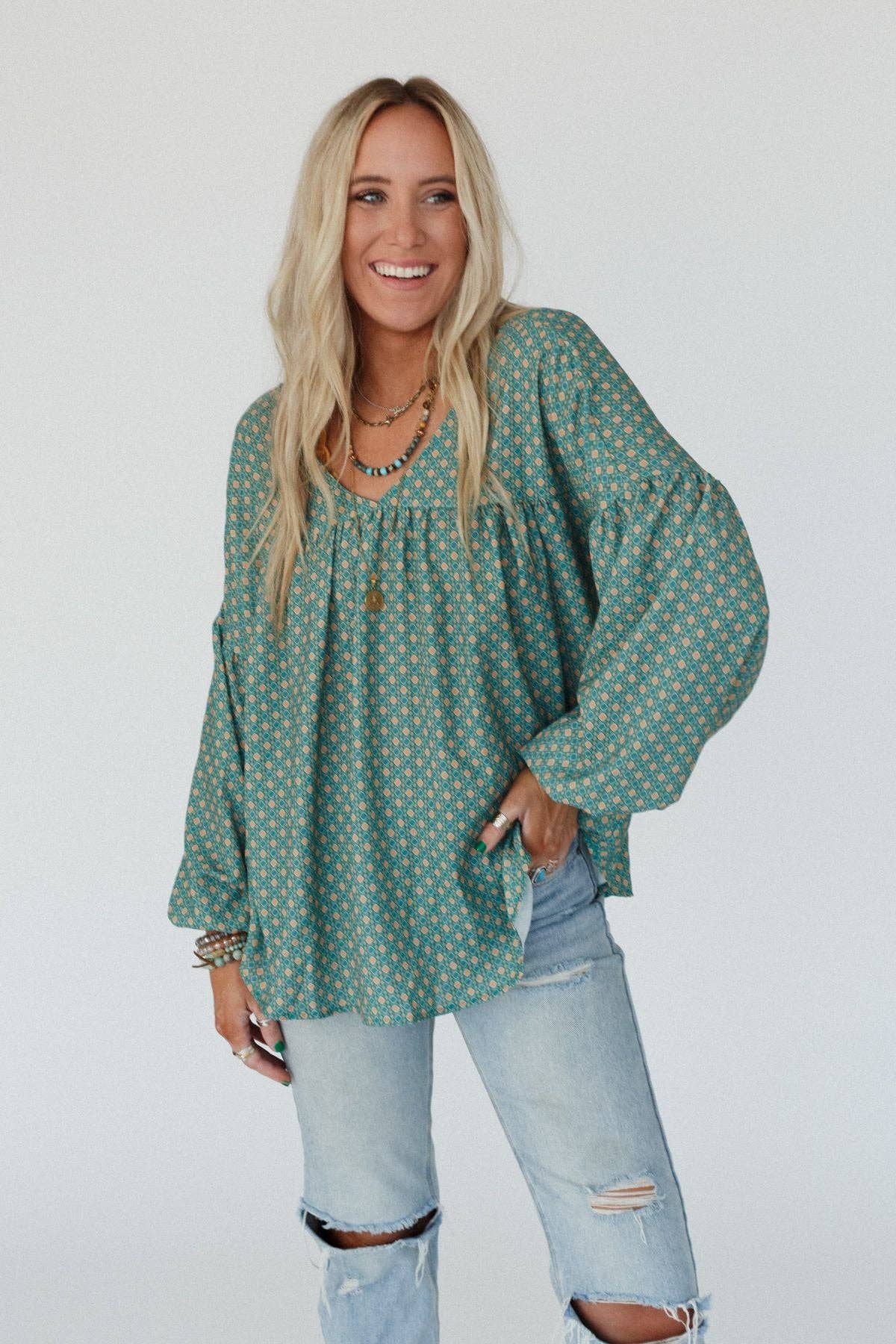 Kendrix Printed Top Teal