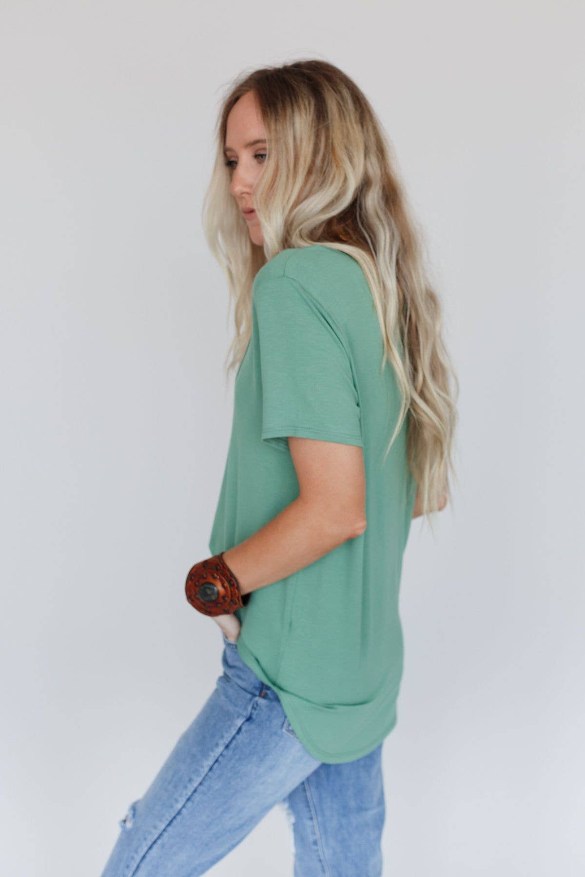 Scoop Neck Bralette Tee Sage