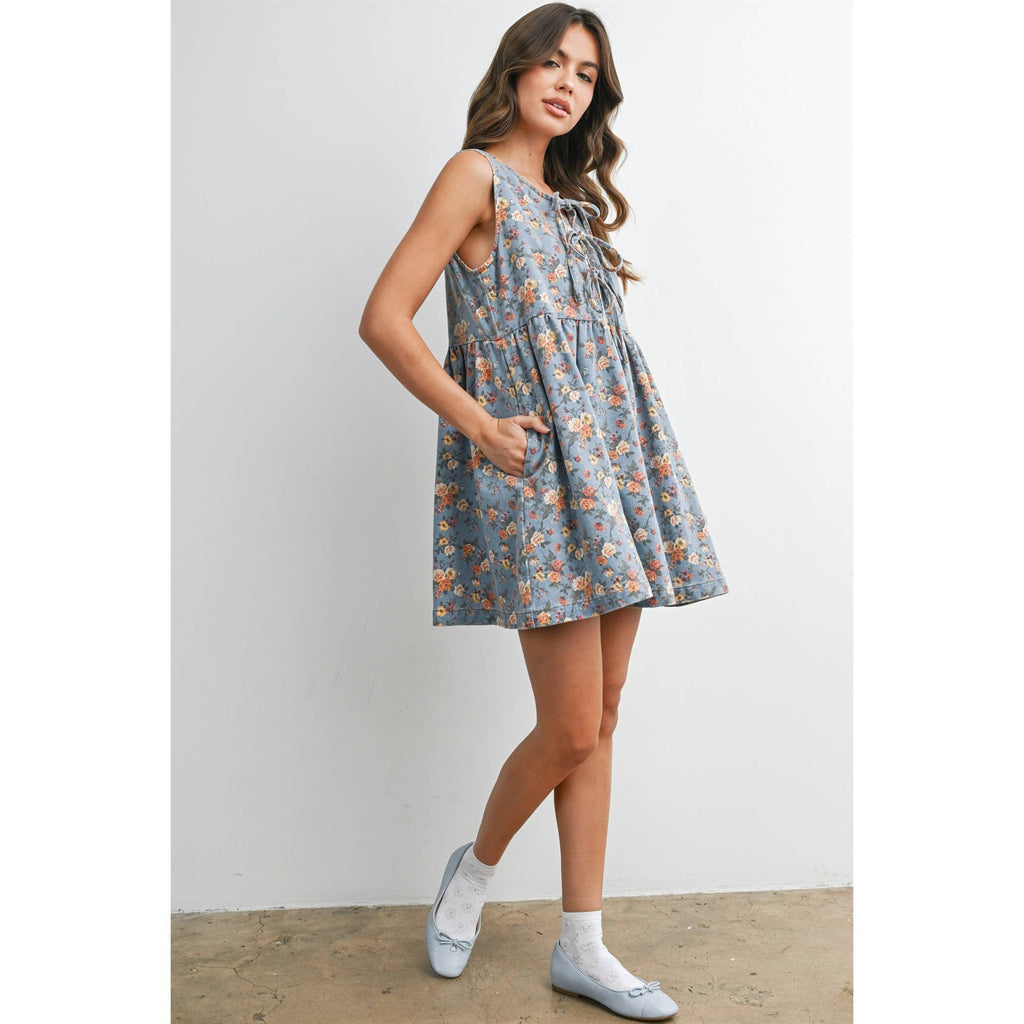 Floral Babydoll Denim Dress