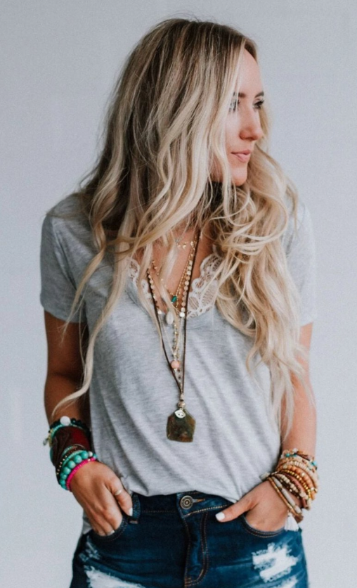 Scoop Neck Bralette Tee Gray