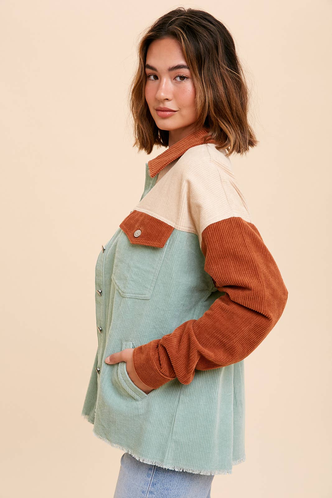 Color Block Corduroy Shacket