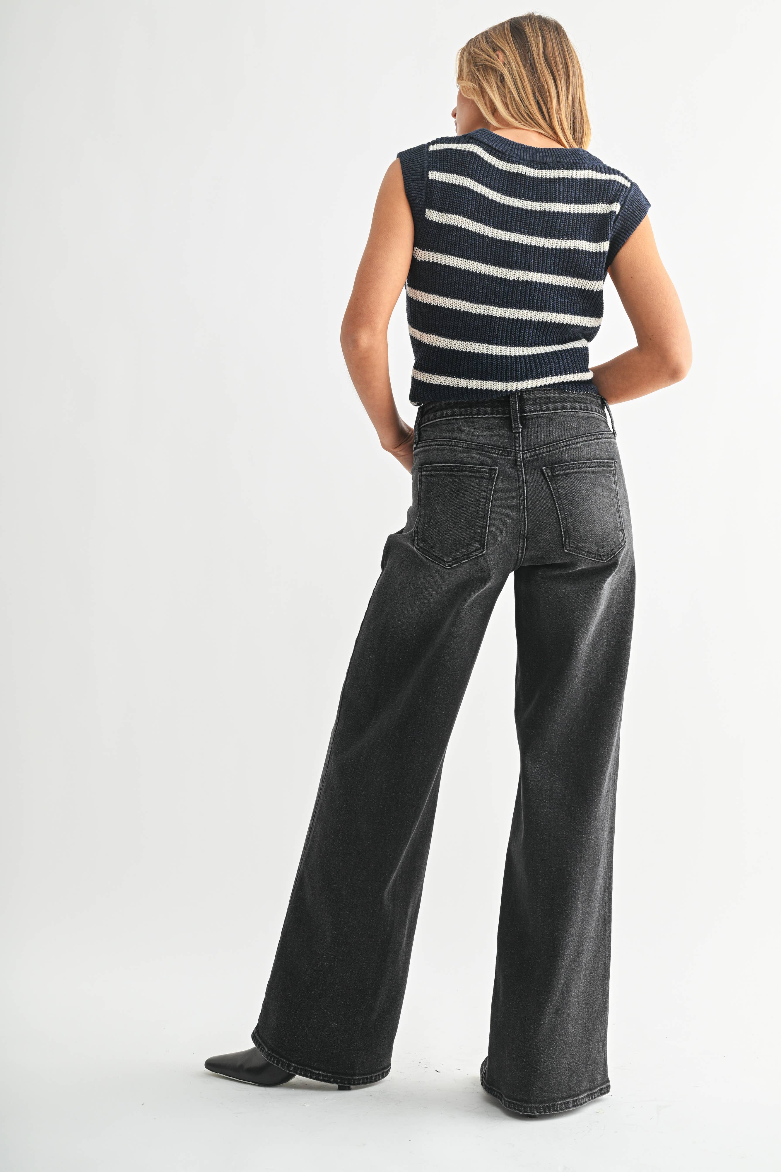 Washed Black Wide Straight Leg Jeans