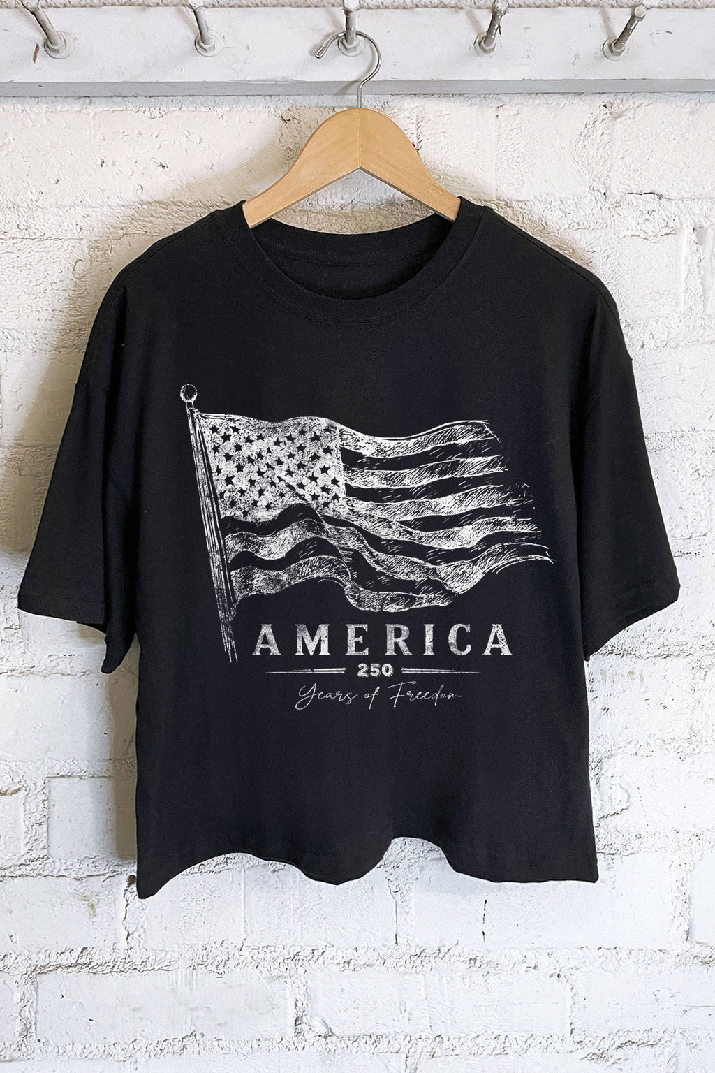 AMERICA 250 YEARS OF FREEDOM FLAG GRAPHIC LONG CROP TOP