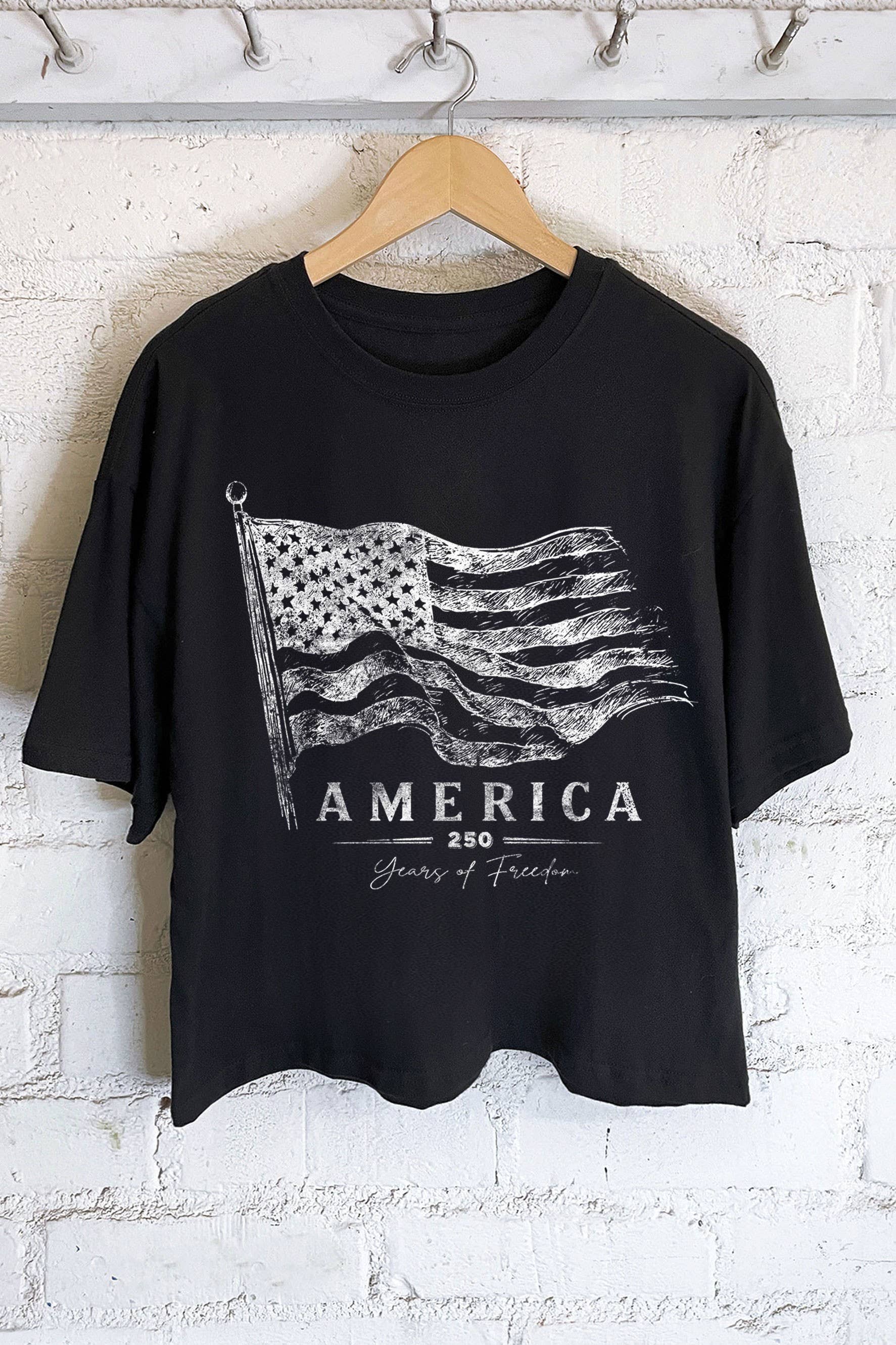 AMERICA 250 YEARS OF FREEDOM FLAG GRAPHIC LONG CROP TOP