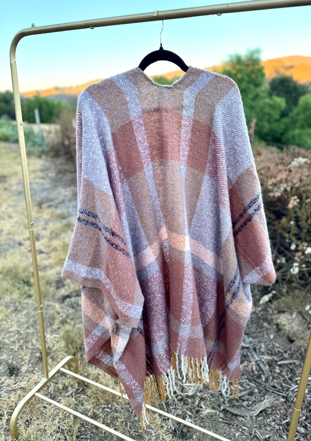 Autumn Sky Plaid Kimono w/ Tassel Trim