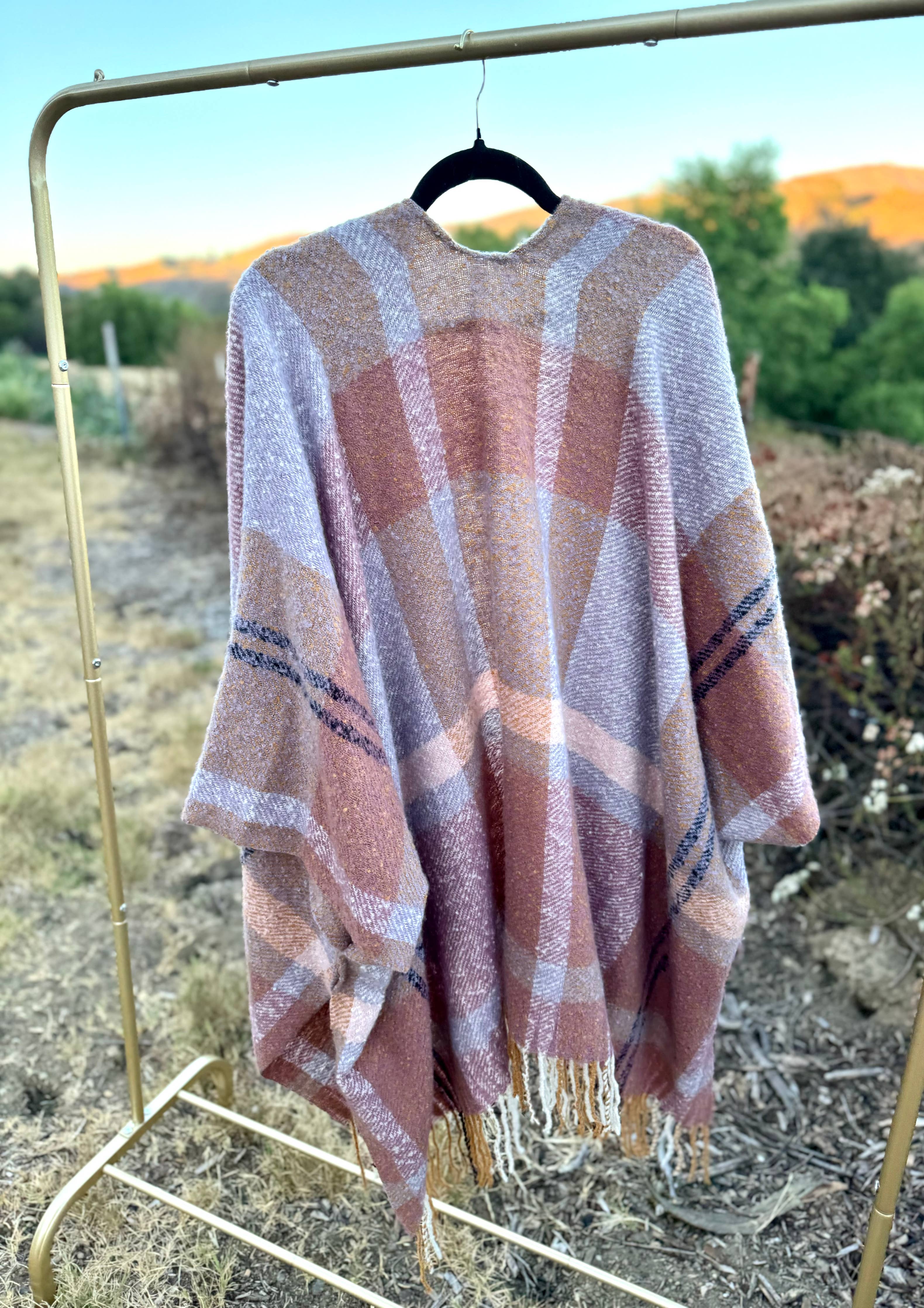 Autumn Sky Plaid Kimono w/ Tassel Trim
