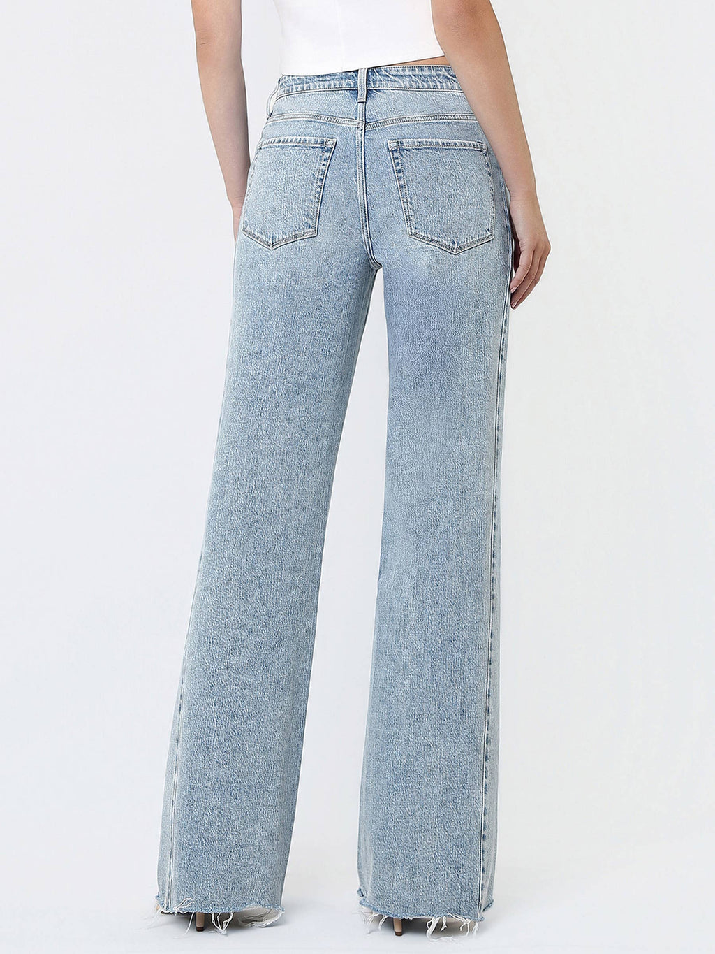 SUPER HIGH RISE UNEVEN RAW HEM VINTAGE FLARE JEANS F9091