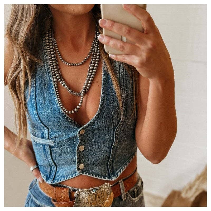 V-Neck Denim Vest