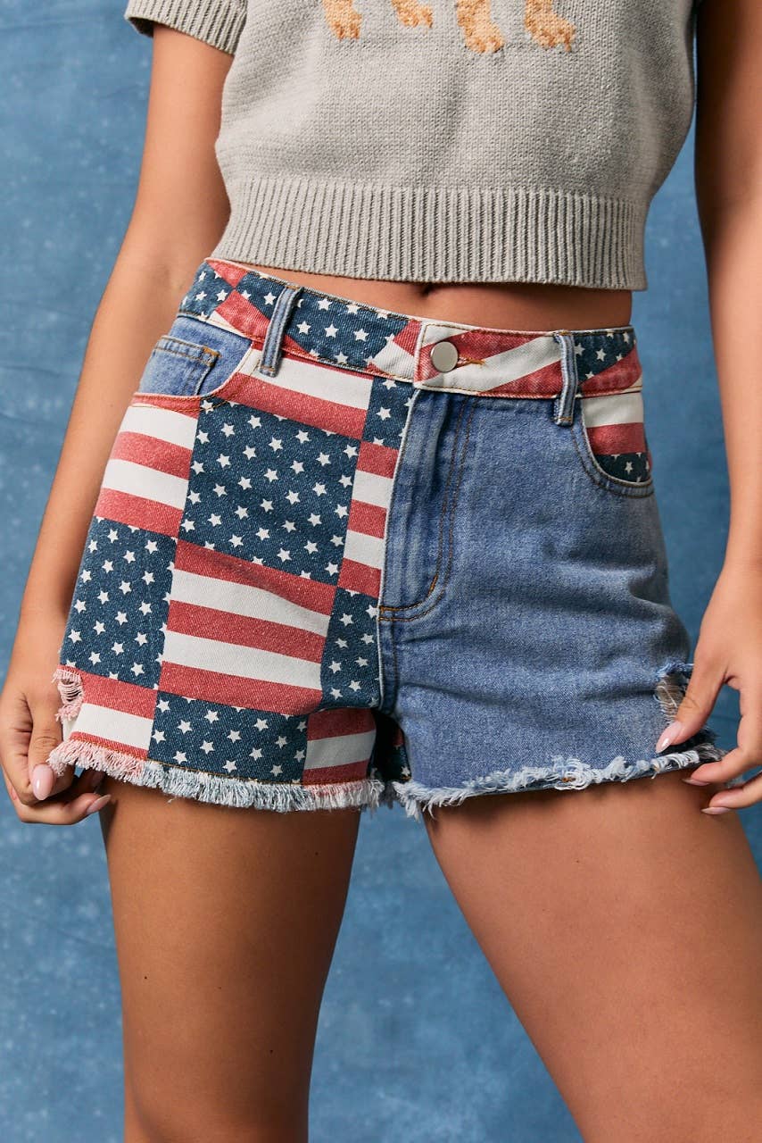 AMERICAN FLAG DENIM SHORTS