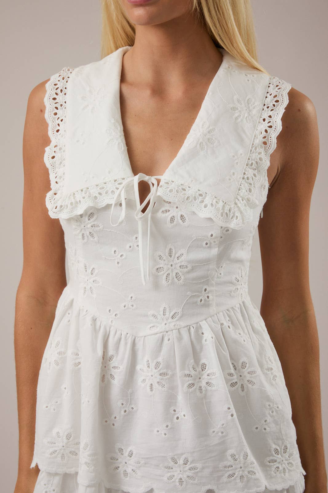WHITE EYELET MINI DRESS