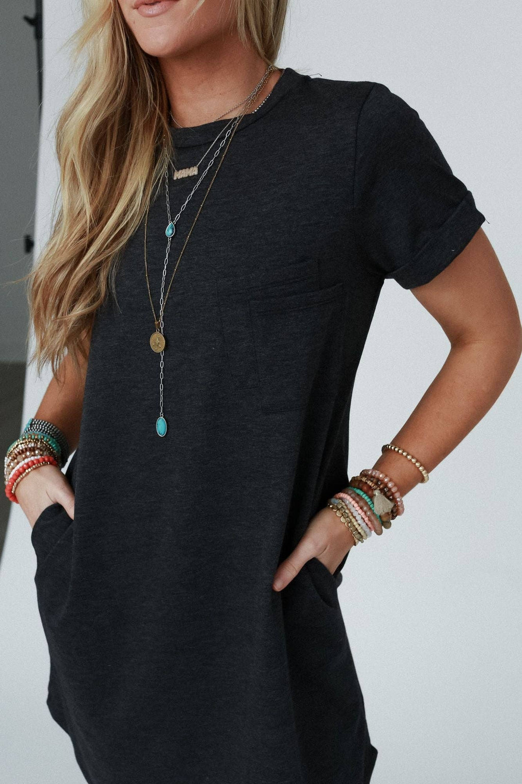 Pocket Tee Dress - Charcoal