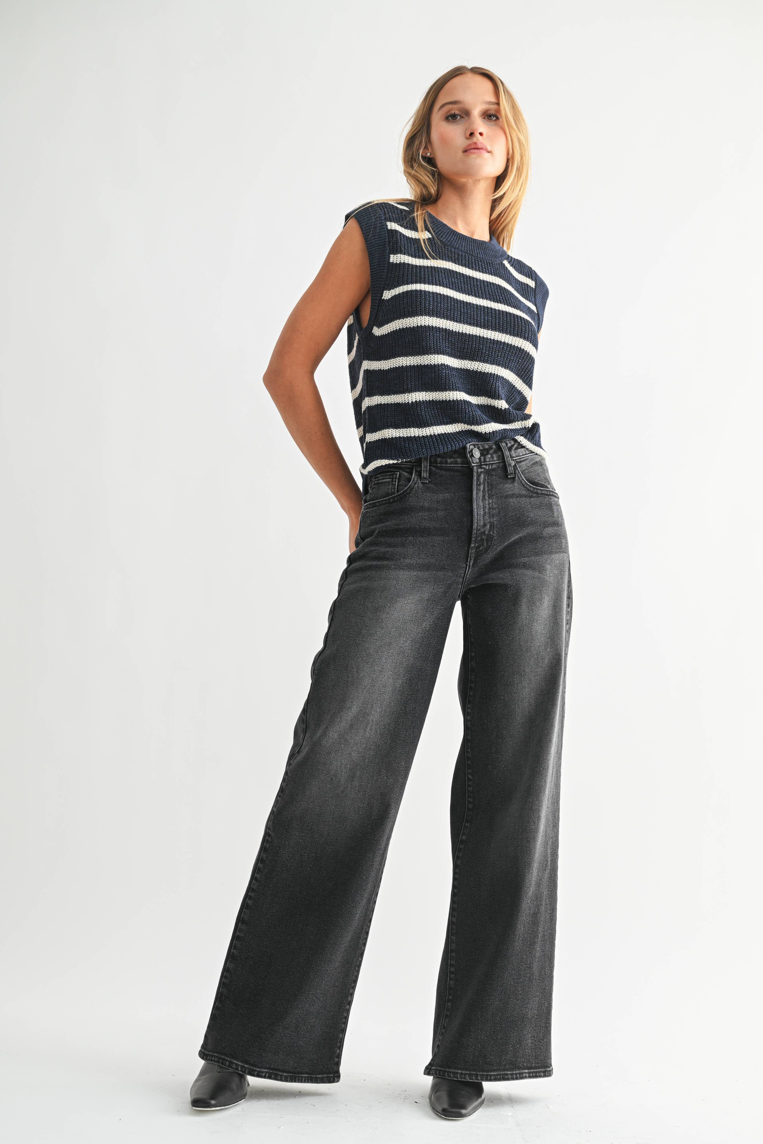 Washed Black Wide Straight Leg Jeans