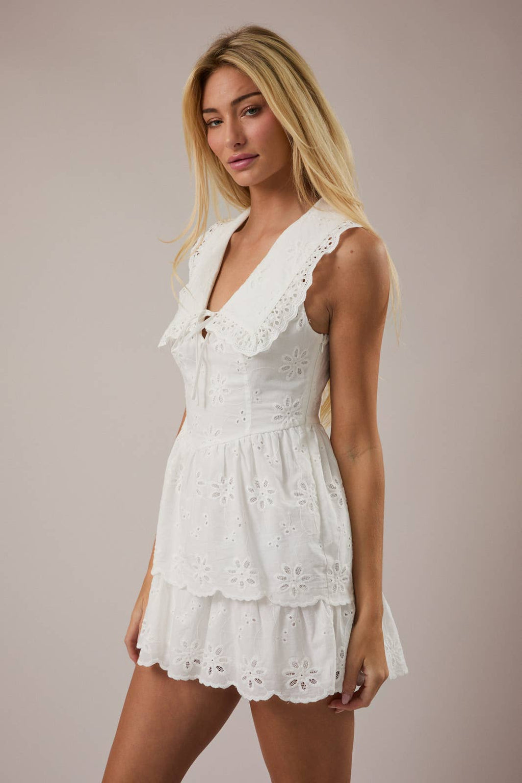 WHITE EYELET MINI DRESS