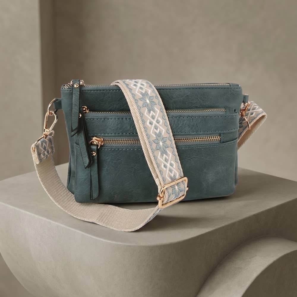 Multi Pocket Crossbody Bag With Two Straps