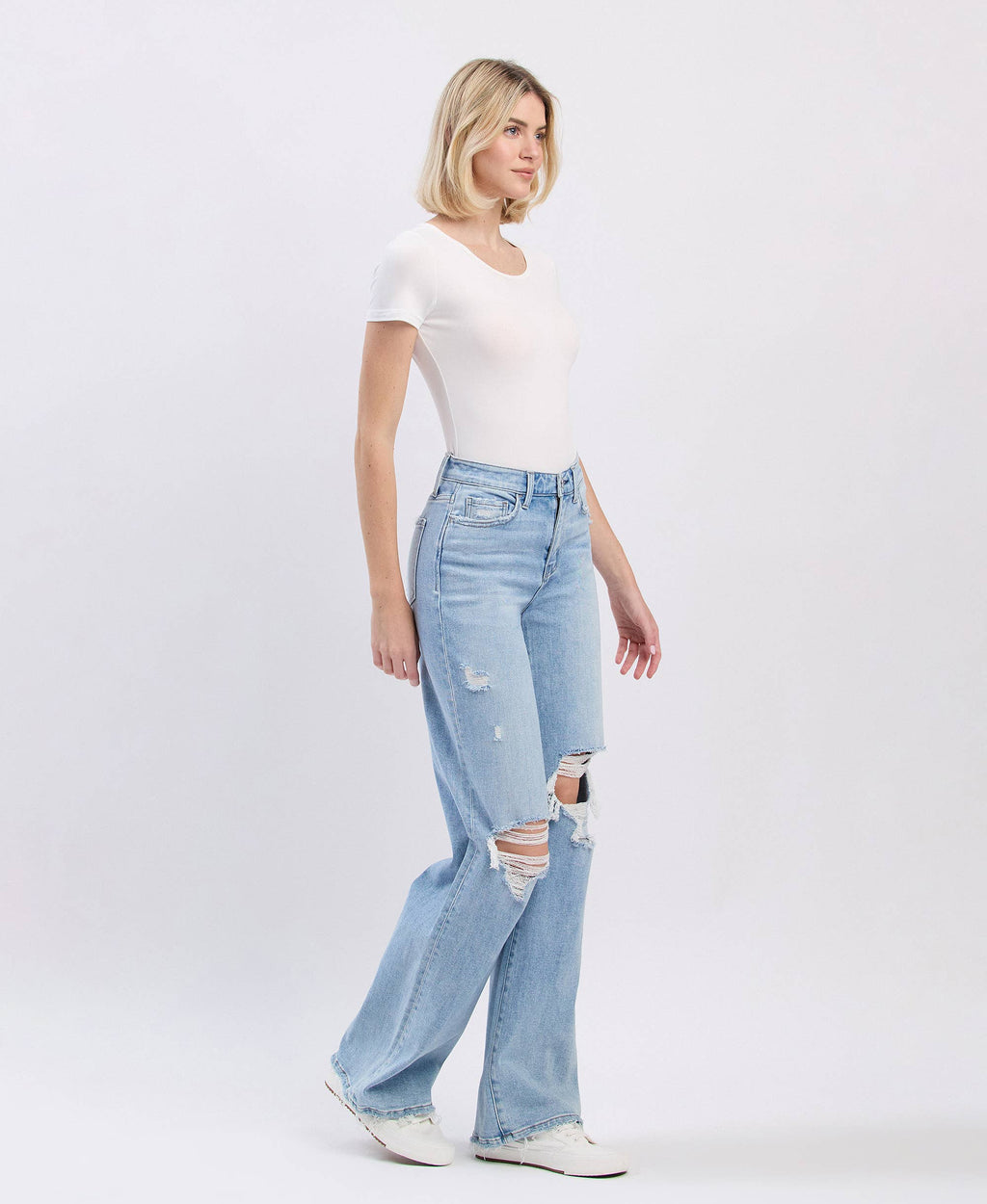 Flying Monkey High Rise Distressed Wide Leg Jeans