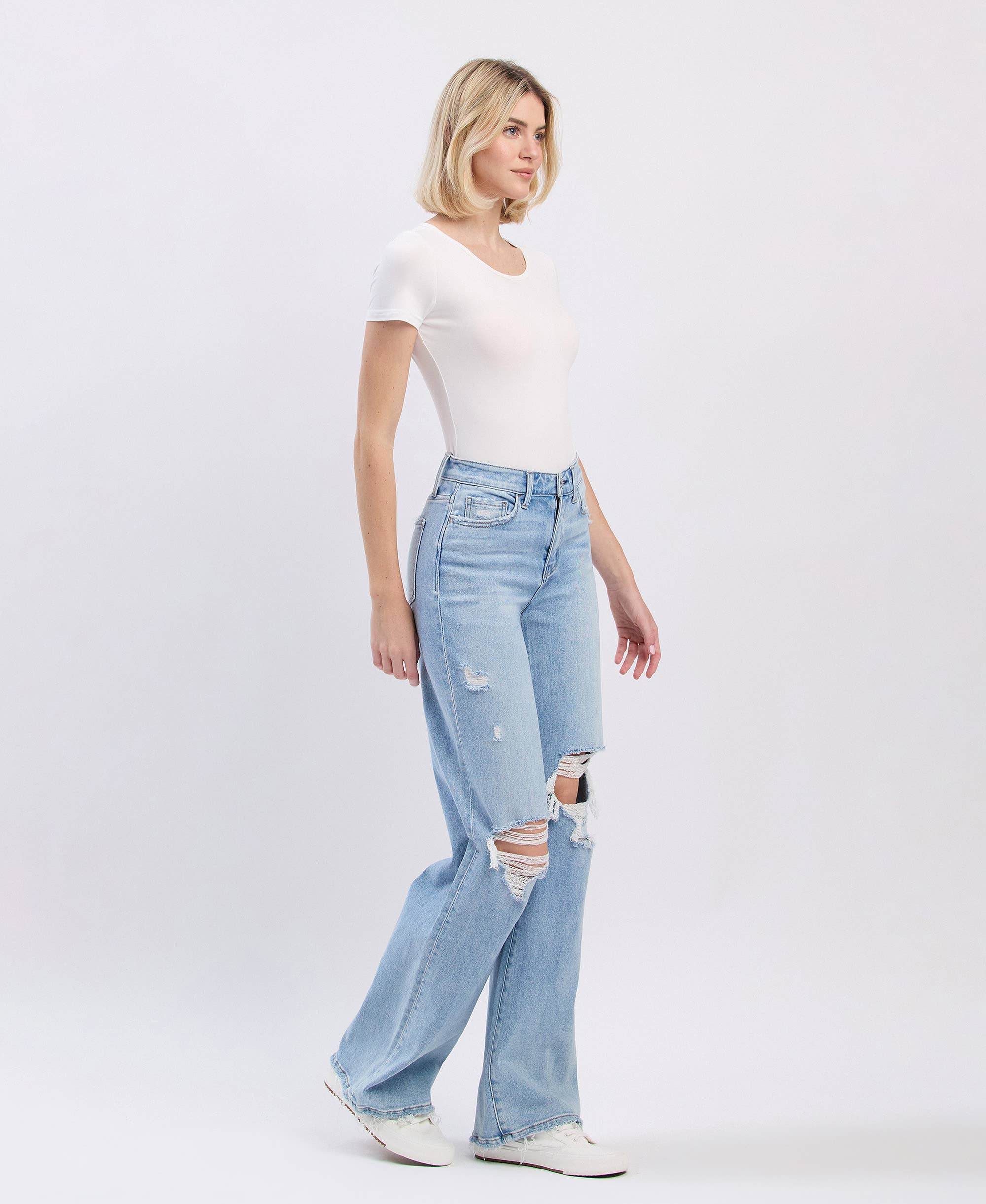 Flying Monkey High Rise Distressed Wide Leg Jeans