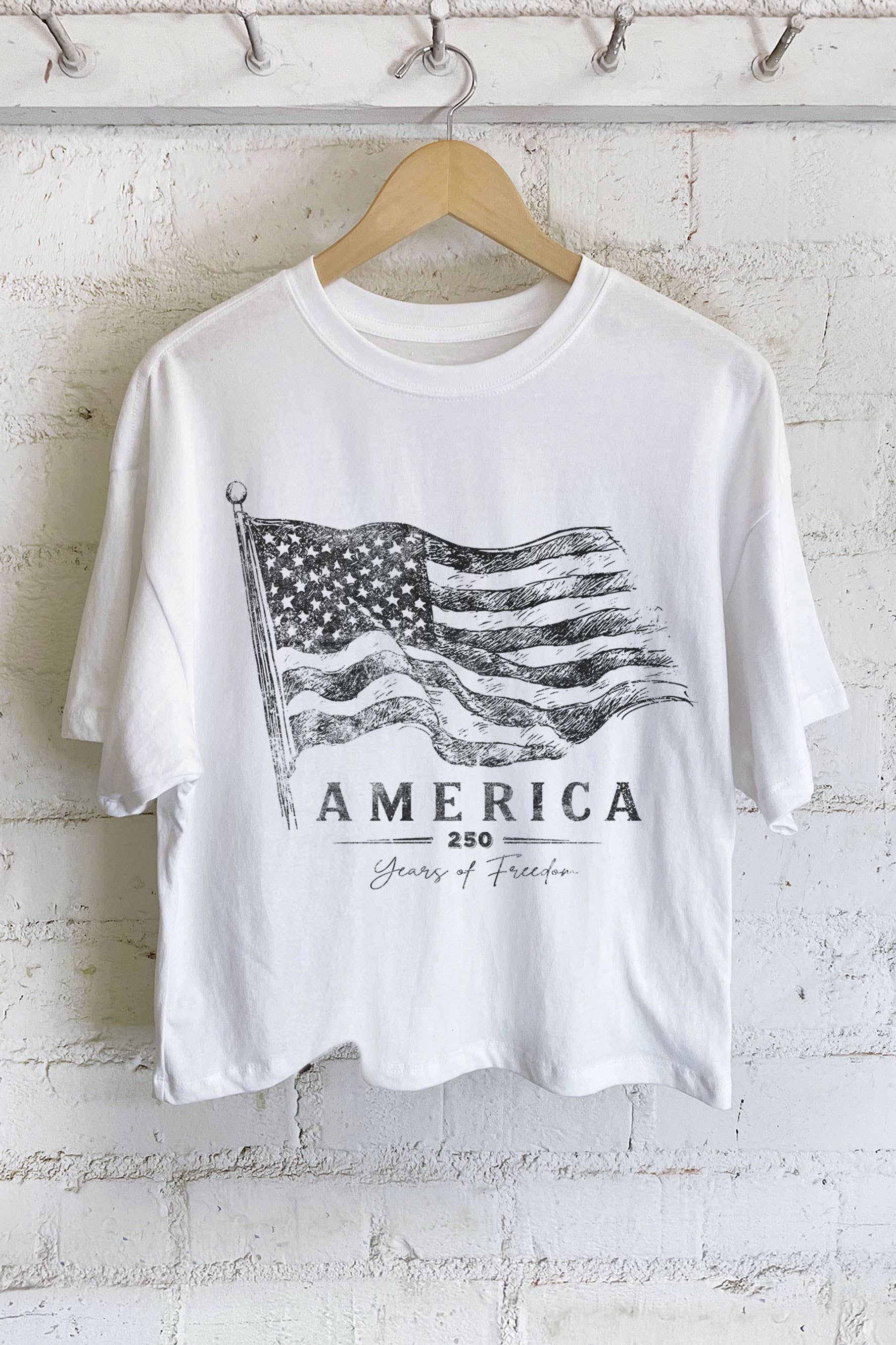 AMERICA 250 YEARS OF FREEDOM FLAG GRAPHIC LONG CROP TOP