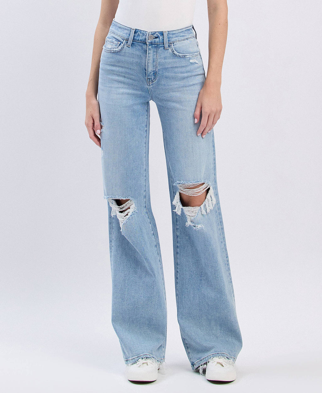 Flying Monkey High Rise Distressed Wide Leg Jeans