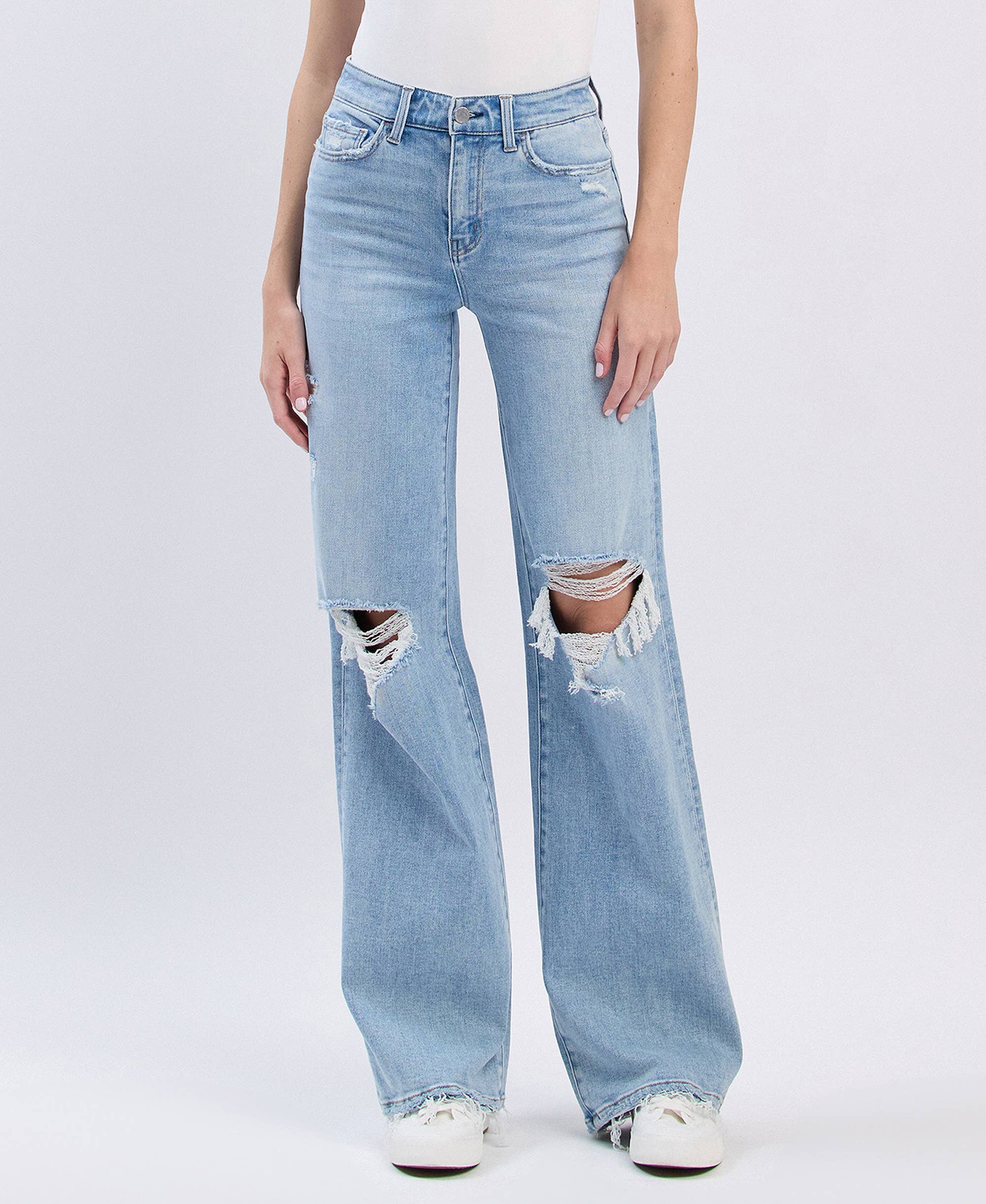 Flying Monkey High Rise Distressed Wide Leg Jeans